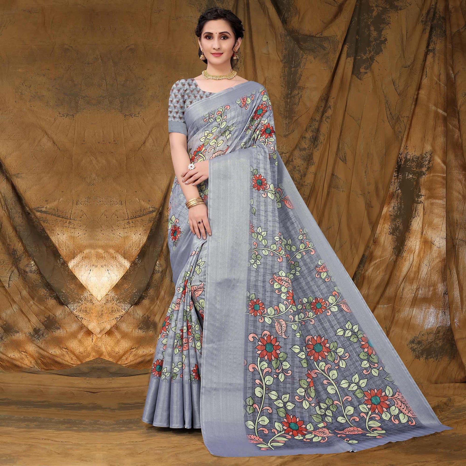 grey-festive-wear-floral-printed-art-silk-saree-141943