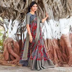 grey-festive-wear-floral-printed-soft-cotton-saree-127772