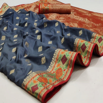 grey-festive-wear-floral-woven-soft-silk-saree-with-jacquard-border-136560