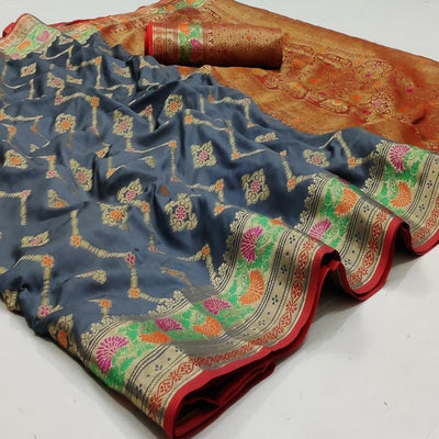 grey-festive-wear-floral-woven-soft-silk-saree-with-jacquard-border-136573