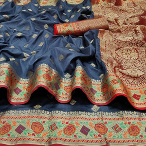 grey-festive-wear-floral-woven-soft-silk-saree-with-jacquard-border-136560