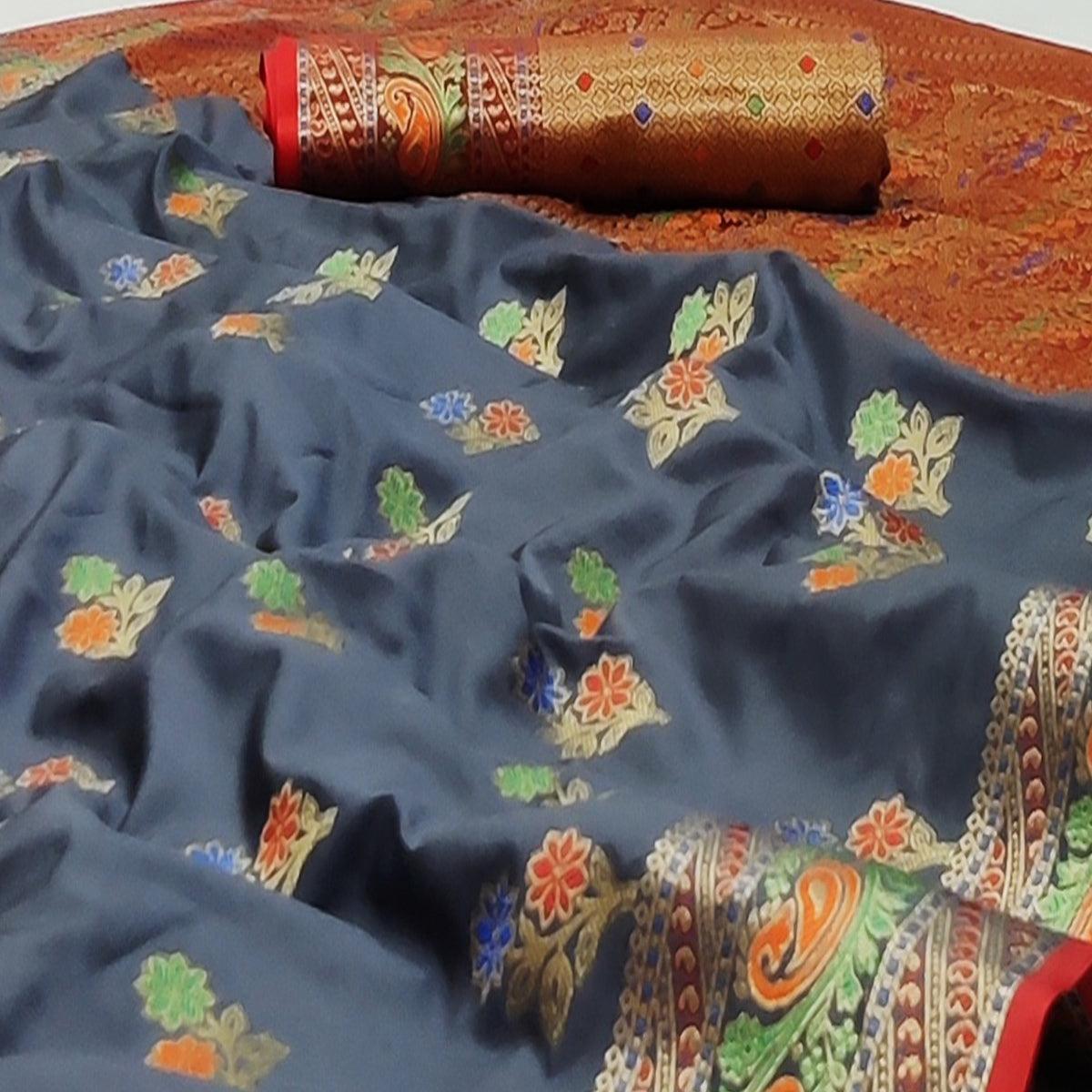 grey-festive-wear-floral-woven-soft-silk-saree-with-jacquard-border-136567