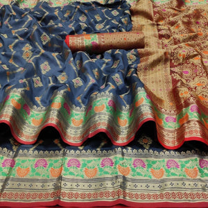 grey-festive-wear-floral-woven-soft-silk-saree-with-jacquard-border-136573