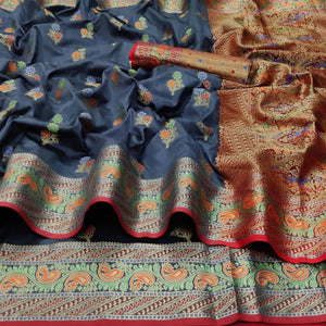 grey-festive-wear-floral-woven-soft-silk-saree-with-jacquard-border-136567