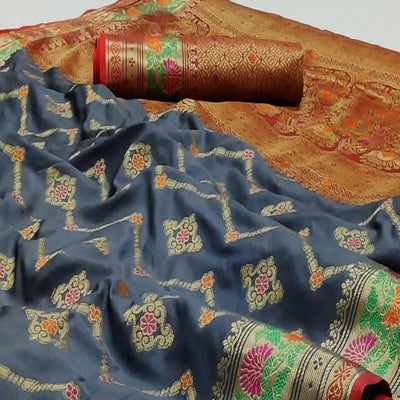 grey-festive-wear-floral-woven-soft-silk-saree-with-jacquard-border-136573