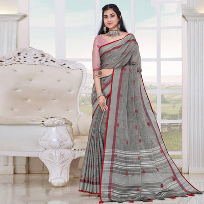 grey-festive-wear-printed-linen-saree-135553