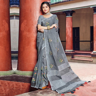 grey-festive-wear-printed-linen-saree-123401