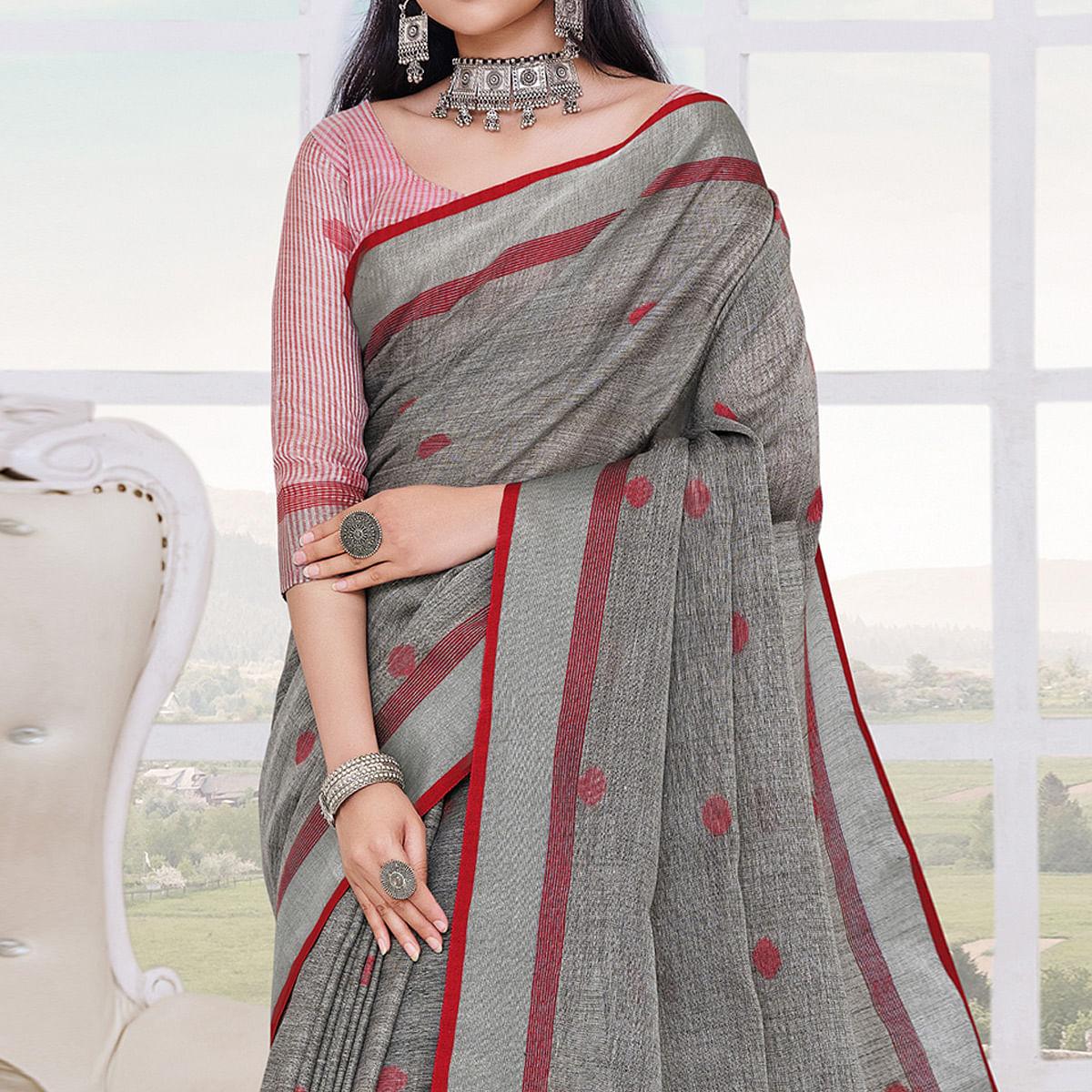 grey-festive-wear-printed-linen-saree-135553