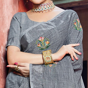 grey-festive-wear-printed-linen-saree-123401