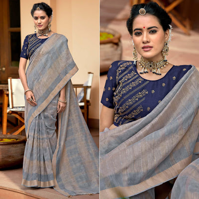 grey-festive-wear-sequence-work-linen-saree-139004