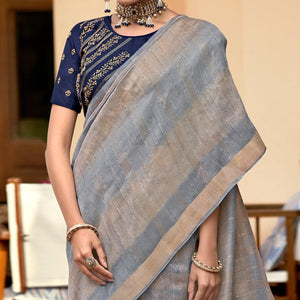 grey-festive-wear-sequence-work-linen-saree-139004