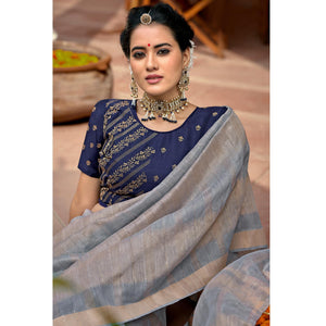 grey-festive-wear-sequence-work-linen-saree-139004