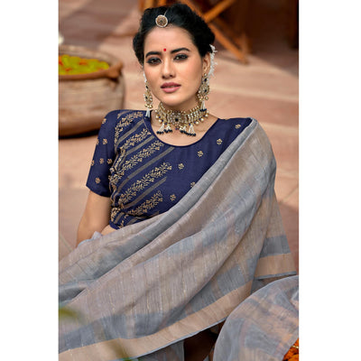 grey-festive-wear-sequence-work-linen-saree-139004