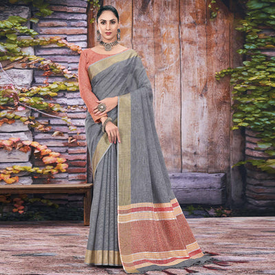 grey-festive-wear-solid-linen-saree-135568