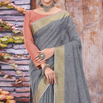 grey-festive-wear-solid-linen-saree-135568