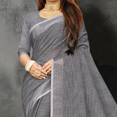 grey-festive-wear-solid-linen-saree-135792