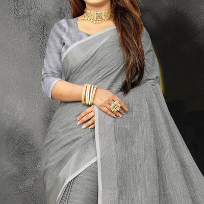 grey-festive-wear-solid-linen-saree-135782