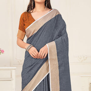 grey-festive-wear-solid-linen-saree-135590