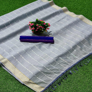 grey-festive-wear-stripes-with-sequence-woven-work-cotton-saree-113230