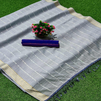 grey-festive-wear-stripes-with-sequence-woven-work-cotton-saree-113230