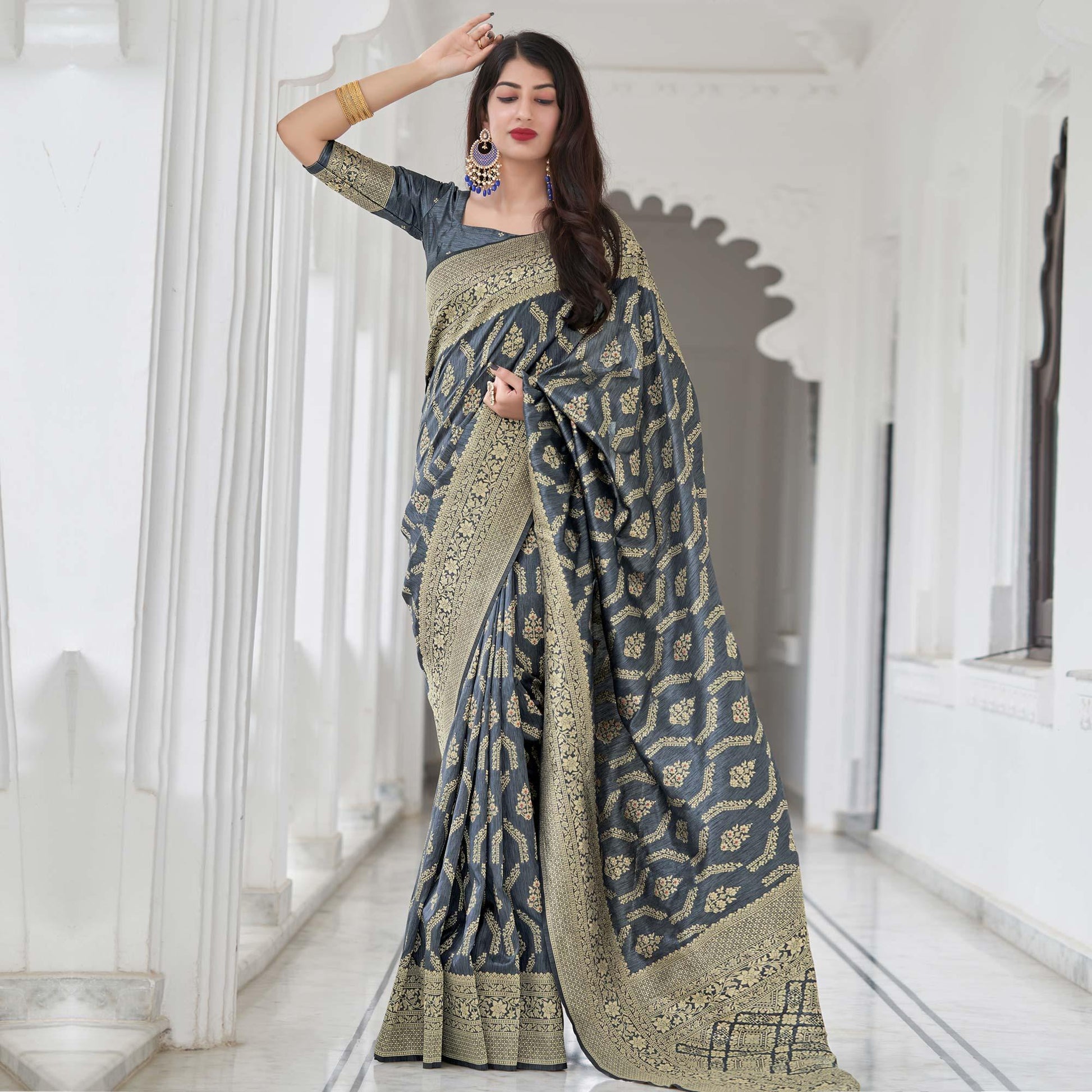 grey-festive-wear-woven-banarasi-art-silk-saree-127400