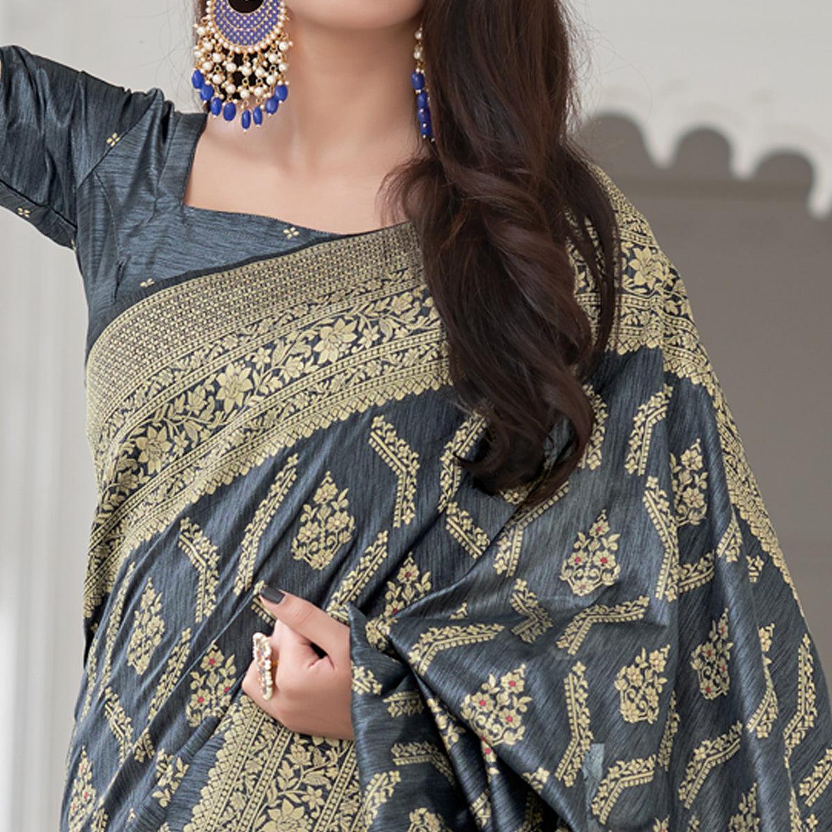 grey-festive-wear-woven-banarasi-art-silk-saree-129574