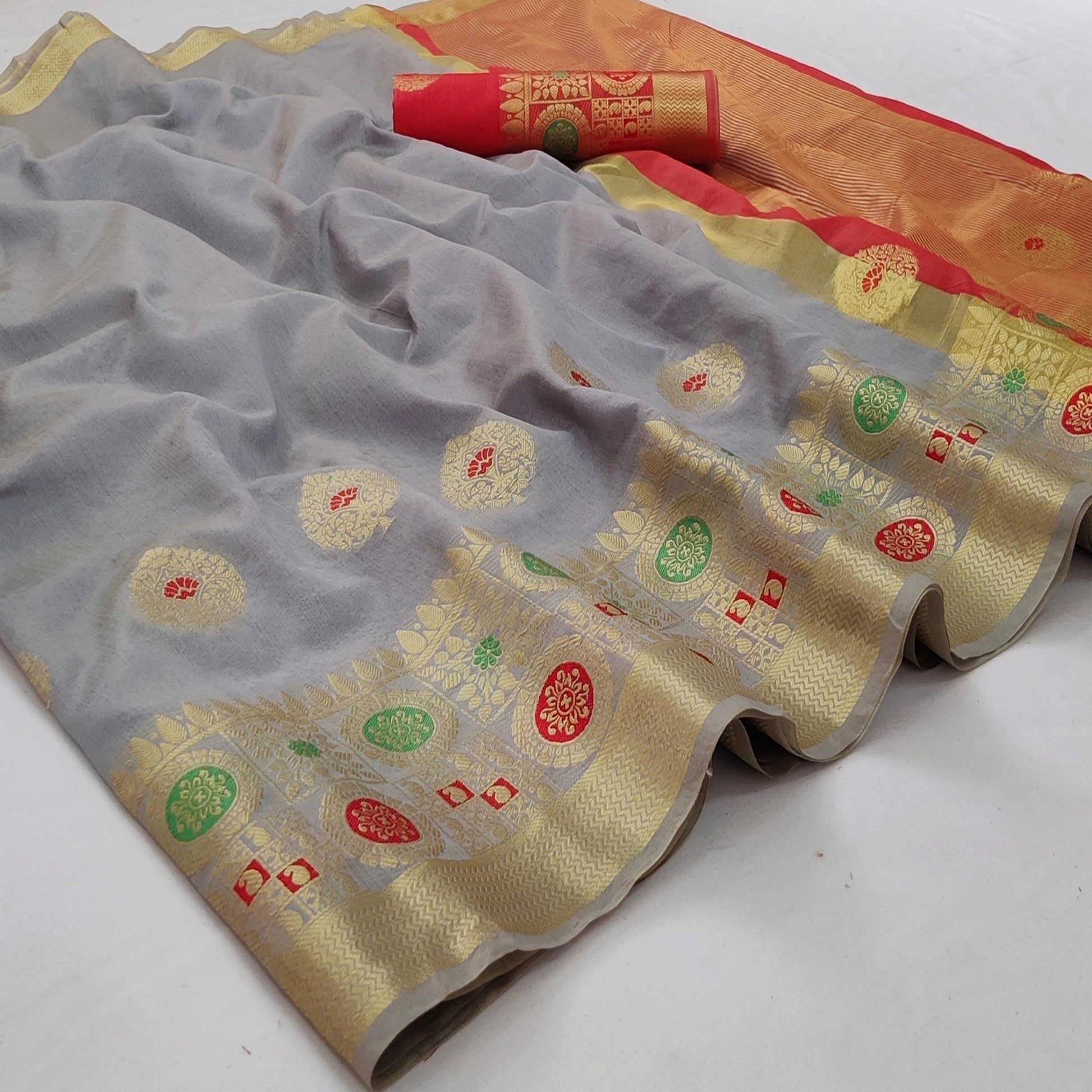 grey-festive-wear-woven-banarasi-saree-with-butta-and-jacquard-border-125938