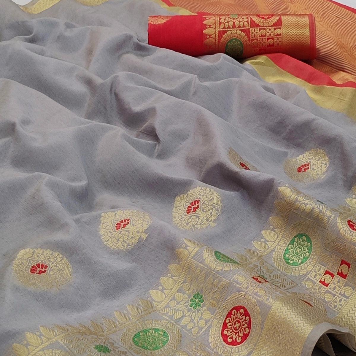 grey-festive-wear-woven-banarasi-saree-with-butta-and-jacquard-border-125938