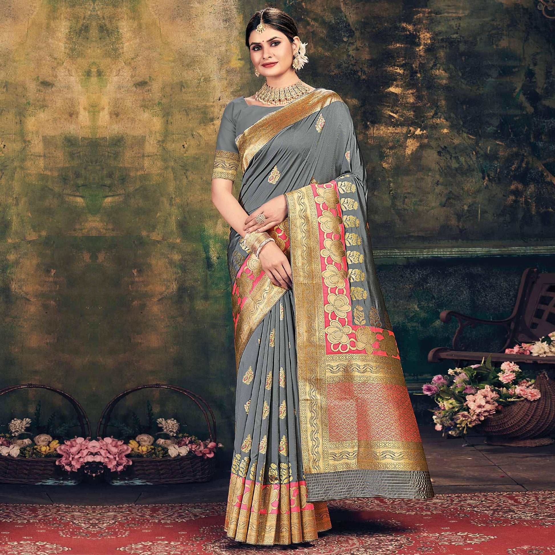 grey-festive-wear-woven-banarasi-silk-saree-127509