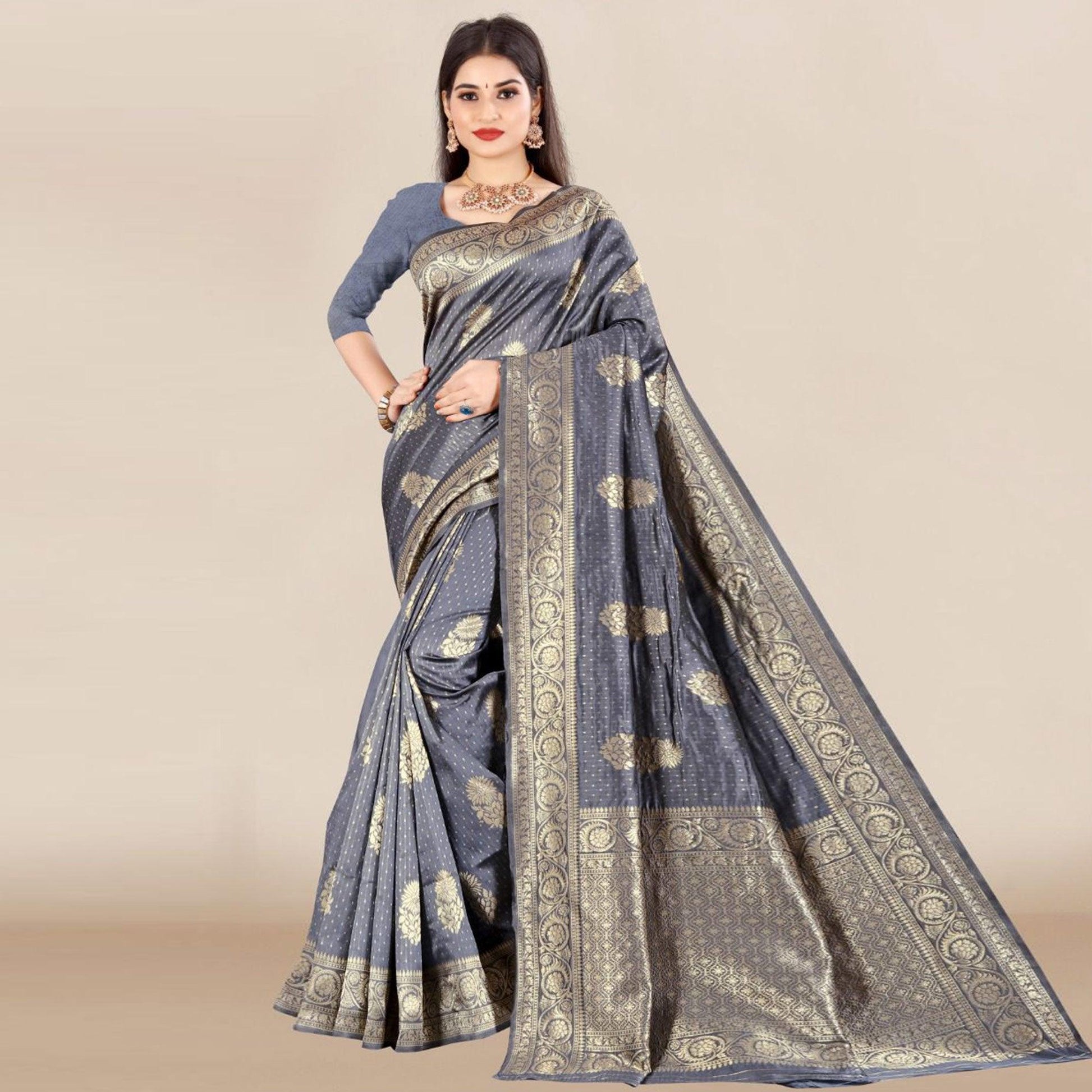grey-festive-wear-woven-banarasi-silk-saree-129766