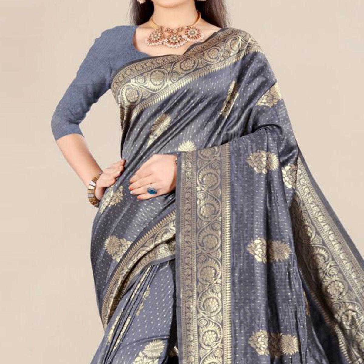 grey-festive-wear-woven-banarasi-silk-saree-129766