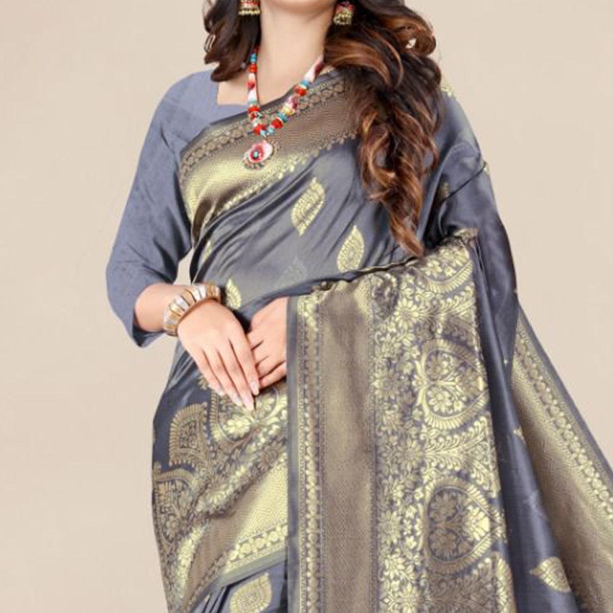 grey-festive-wear-woven-banarasi-silk-saree-129797