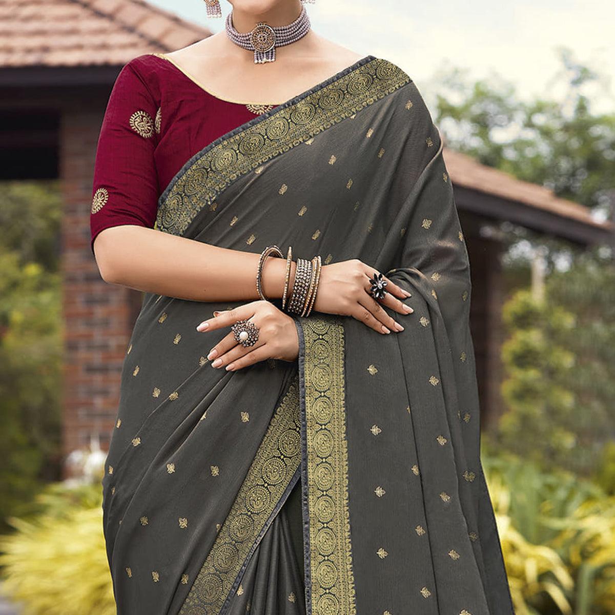 grey-festive-wear-woven-chiffon-saree-139349