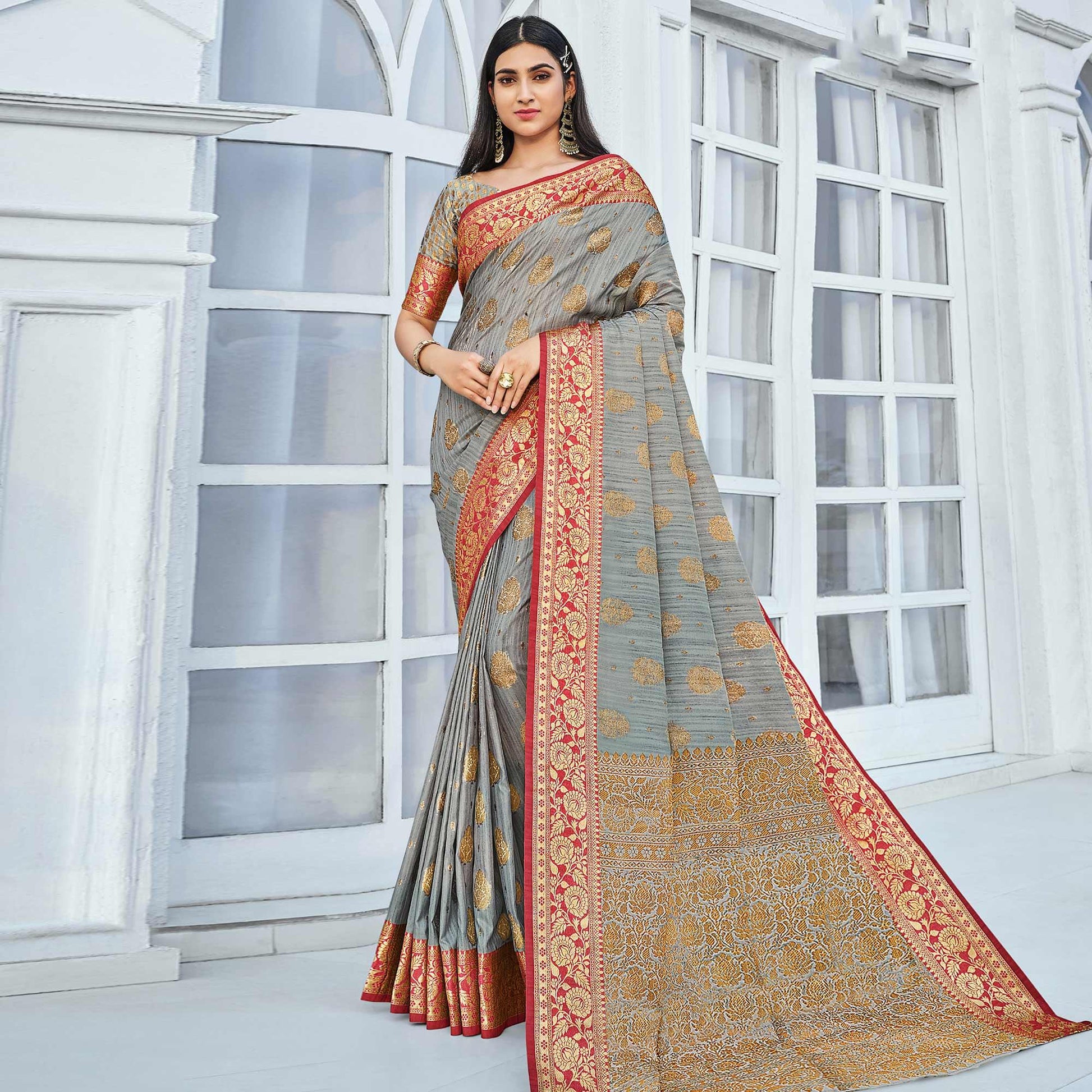 grey-festive-wear-woven-cotton-handloom-saree-135566