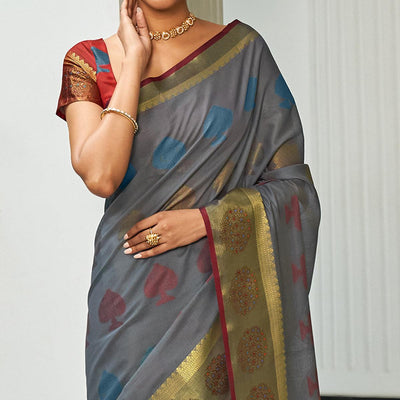 grey-festive-wear-woven-cotton-handloom-saree-122690