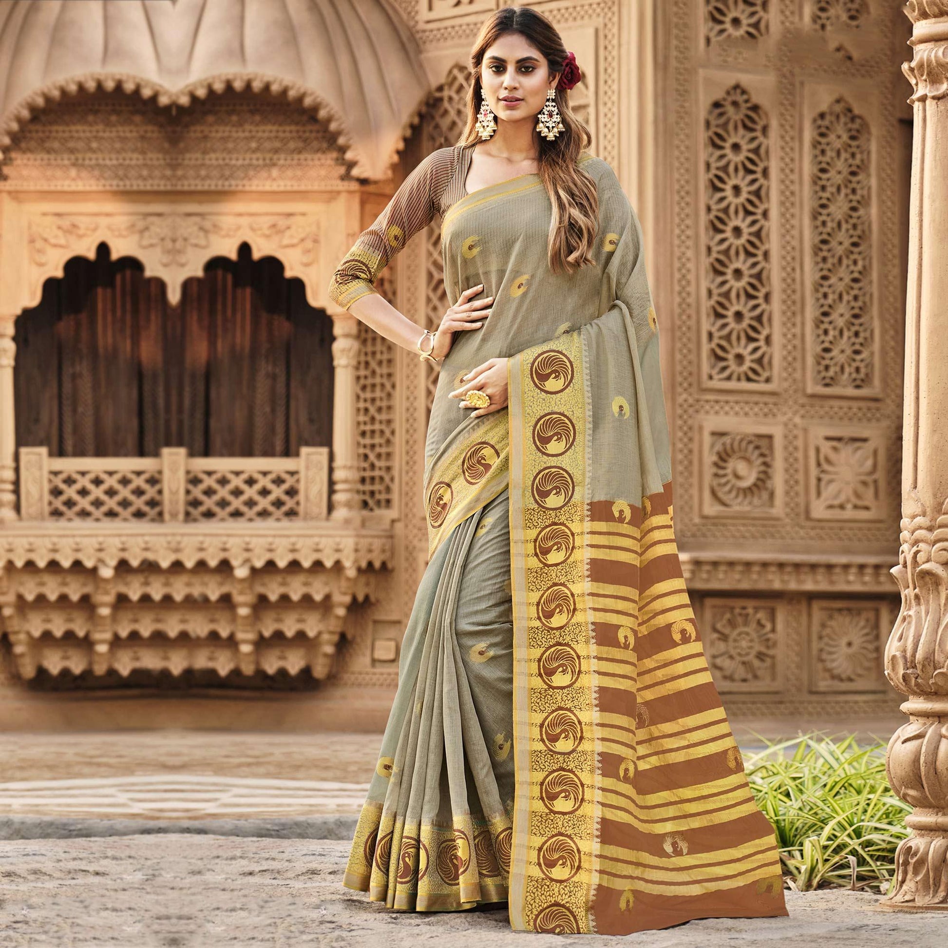 grey-festive-wear-woven-cotton-saree-132416