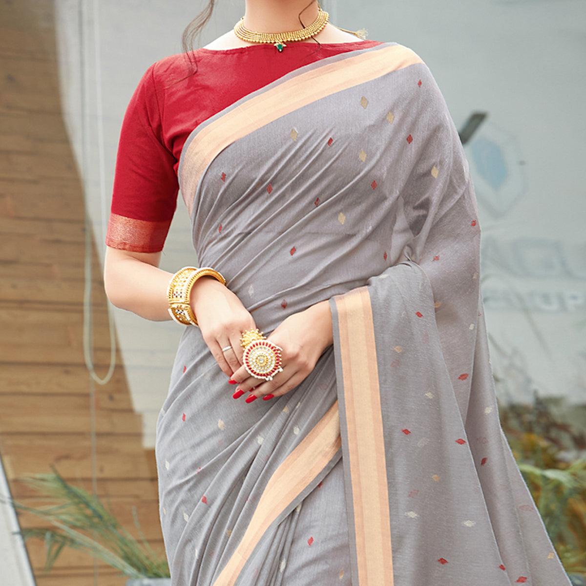 grey-festive-wear-woven-cotton-saree-122685