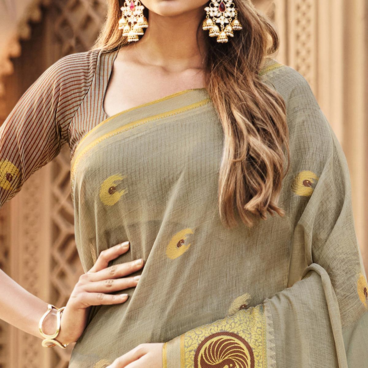 grey-festive-wear-woven-cotton-saree-132416