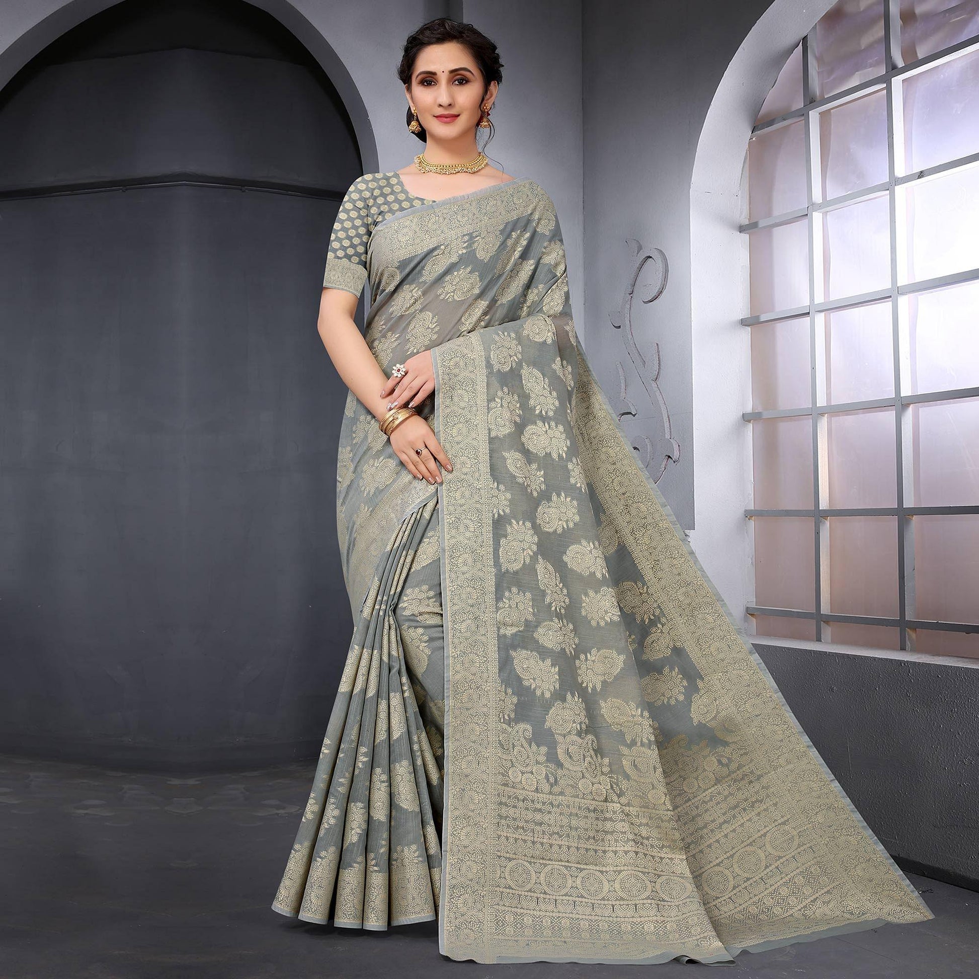 grey-festive-wear-woven-cotton-saree-141934