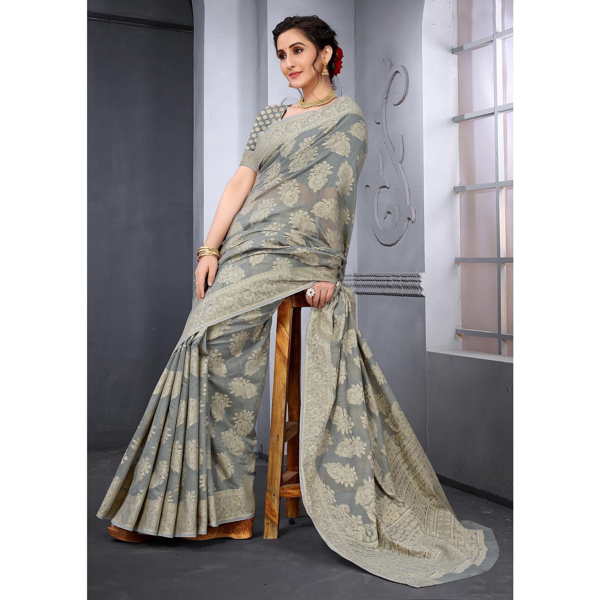 grey-festive-wear-woven-cotton-saree-141934