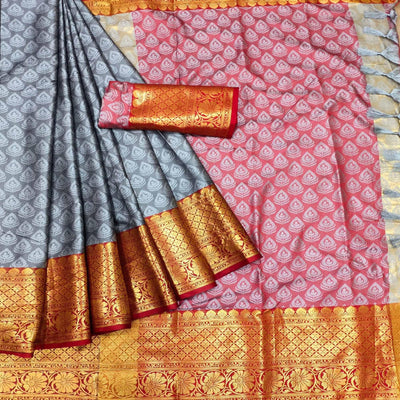 grey-festive-wear-woven-cotton-saree-with-tassels-142091