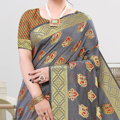 grey-festive-wear-woven-cotton-saree-with-tassels-109223