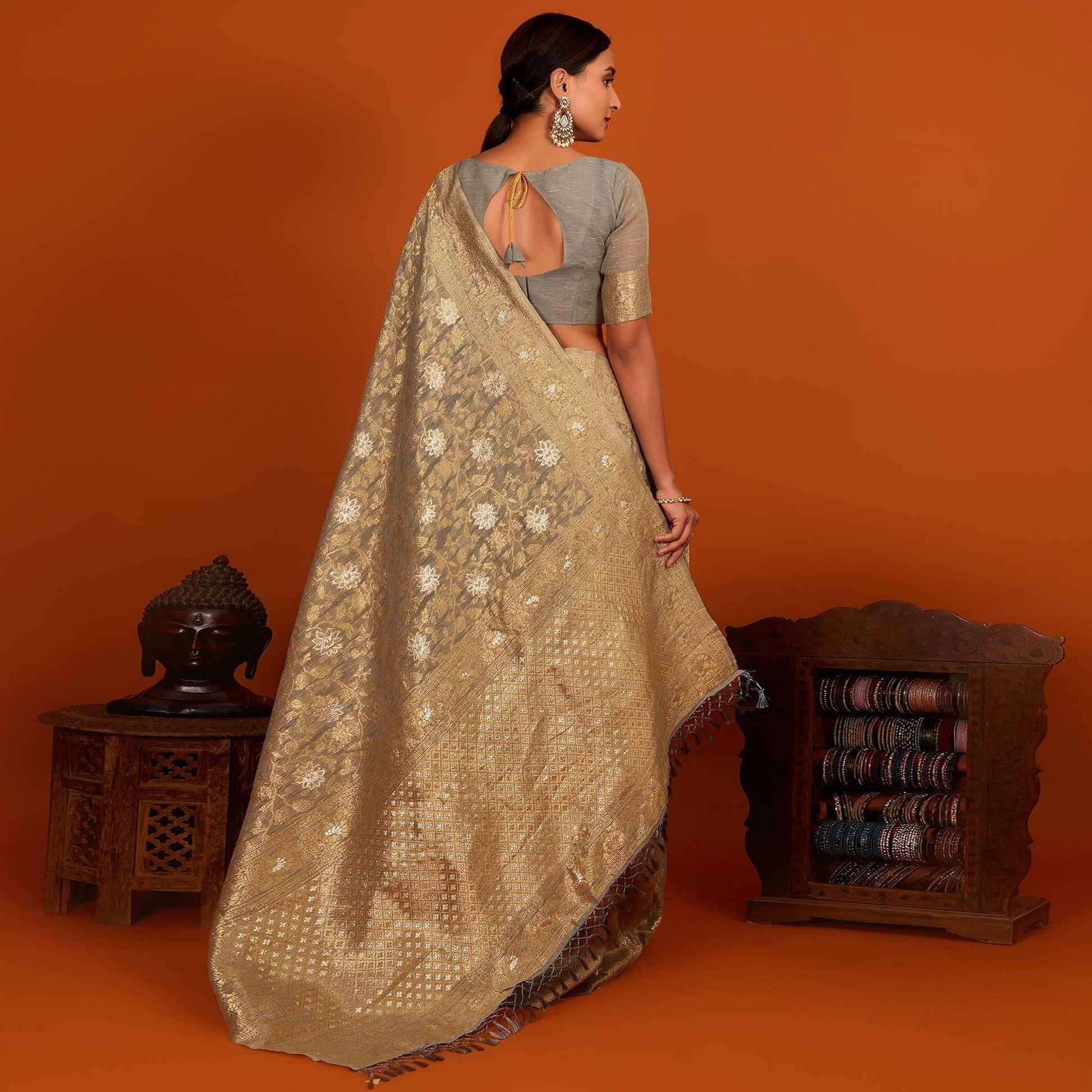 grey-festive-wear-woven-cotton-saree-with-tassels-137622