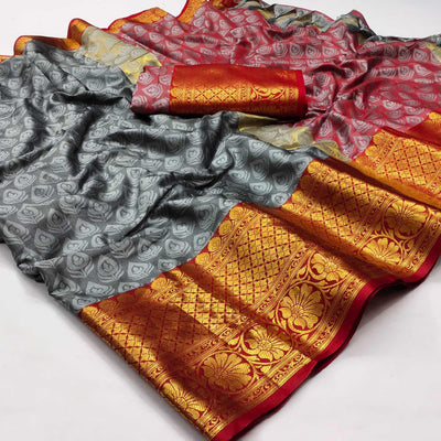 grey-festive-wear-woven-cotton-saree-with-tassels-142091
