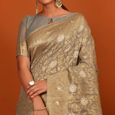 grey-festive-wear-woven-cotton-saree-with-tassels-137622