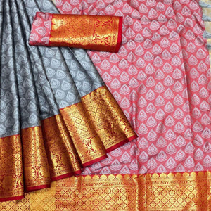 grey-festive-wear-woven-cotton-saree-with-tassels-142091