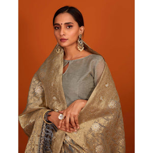 grey-festive-wear-woven-cotton-saree-with-tassels-137622