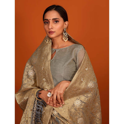 grey-festive-wear-woven-cotton-saree-with-tassels-137622