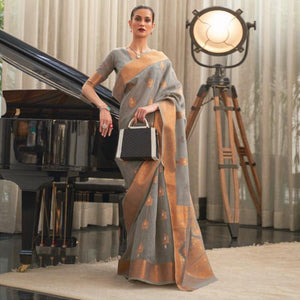 grey-festive-wear-woven-linen-saree-140679