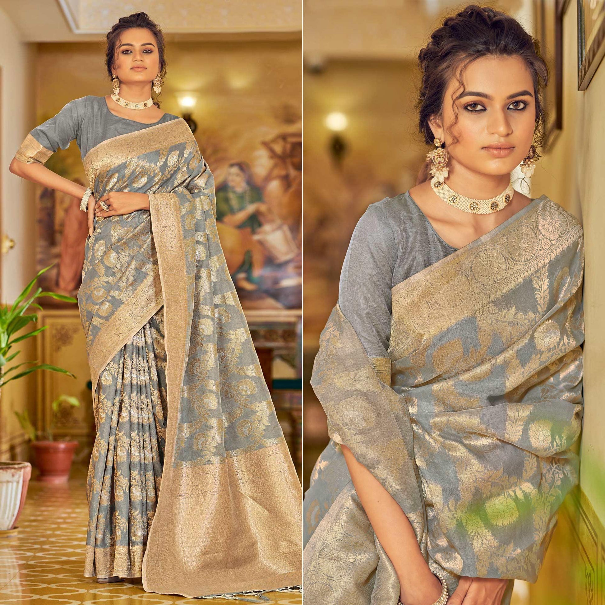 grey-festive-wear-woven-linen-saree-140748